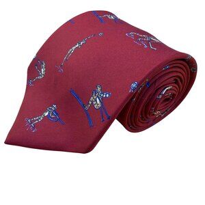 Bert Pulitzer Mens Red Silk Ski Sports Theme Neck Tie Hand Blocked England